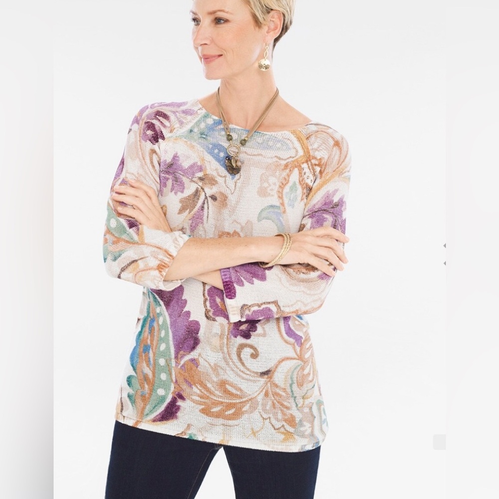 Chico’s Paisley Tape Pullover Size 2 (L/12)